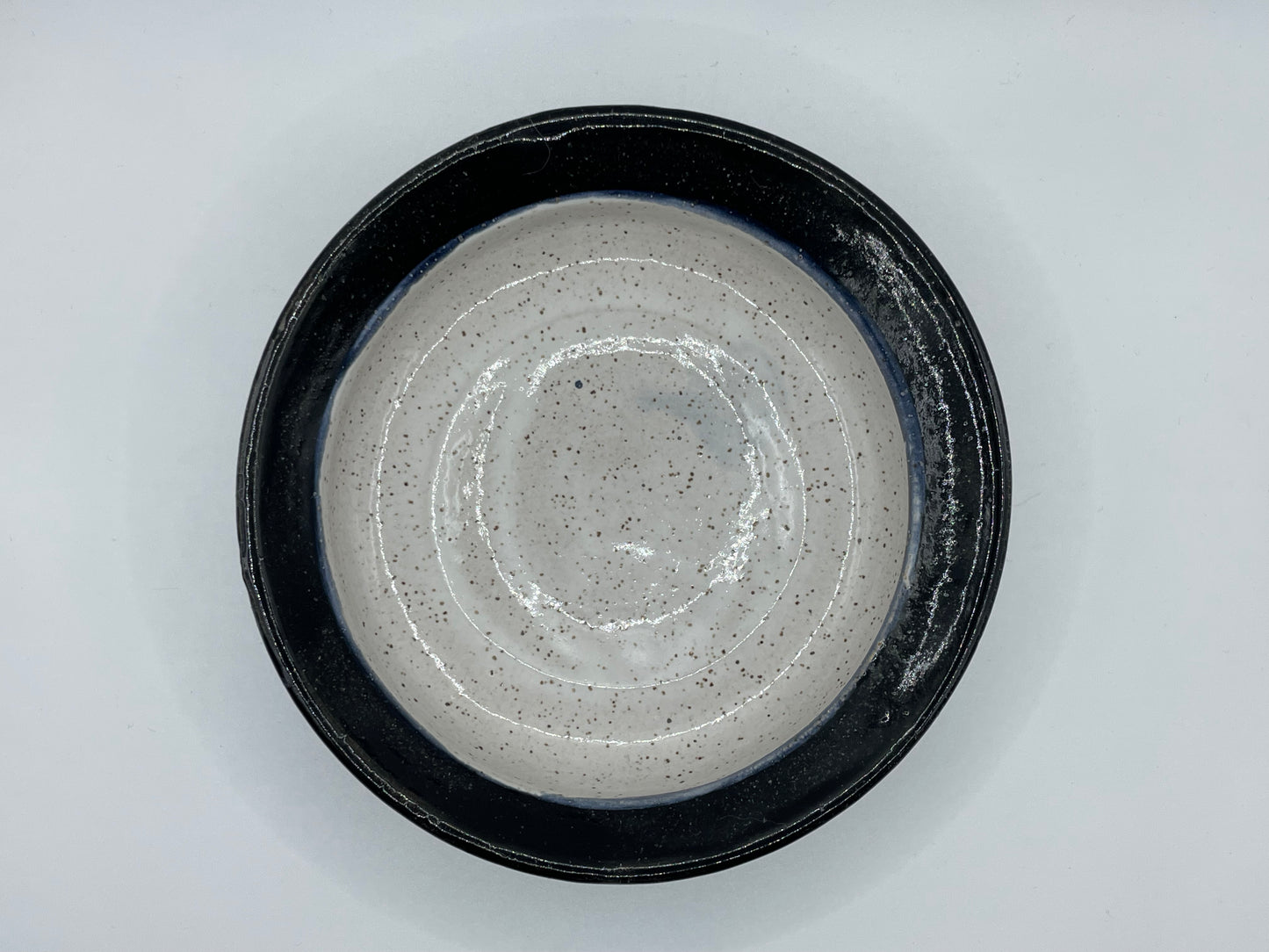 White With Black Small Shallow Bowl