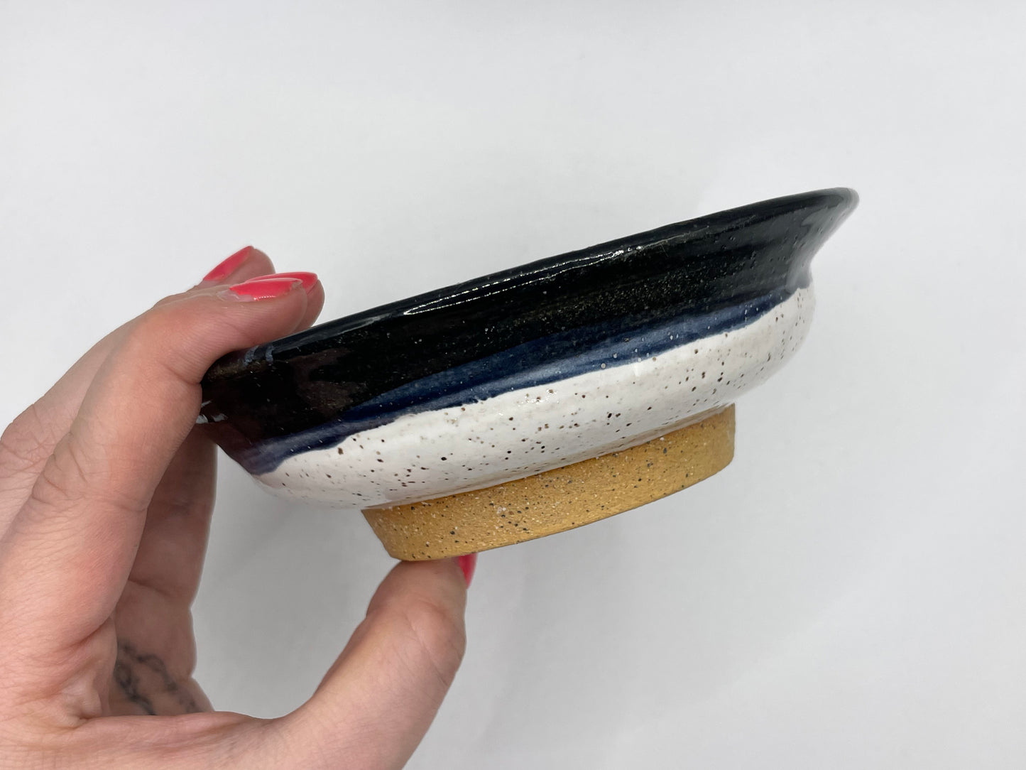 White With Black Small Shallow Bowl